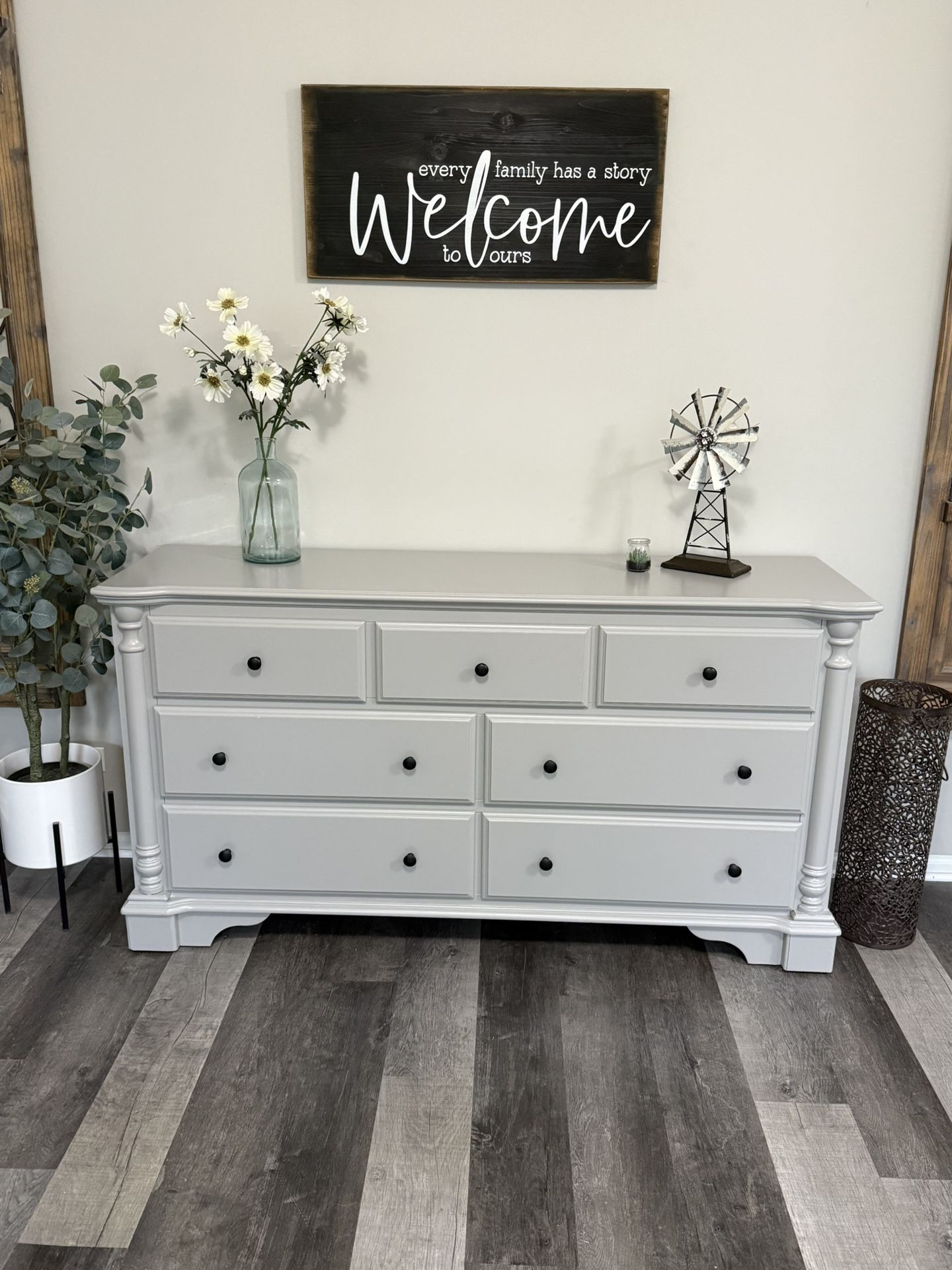 Refinished Solid Wood Light Grey Wide Bedroom Dresser TV Stand Delivery Available