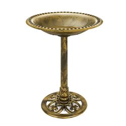 28in Pedestal Bird Bath, Vintage Outdoor Resin Accent Decoration w/Fleur-de-Lis Accents - Gold