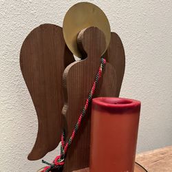 Vintage Wood Candle Holder / Angel 