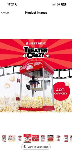 West Bend Theater Crazy Popcorn Machine 4Qt & Popcorn Kernel & Butter Packets