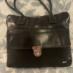 Leather Laptop Bag - Black Perlina New York