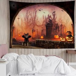 Black Kitty Halloween Tapestry 