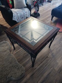 Iron Wood With Glass Top Coffee Table