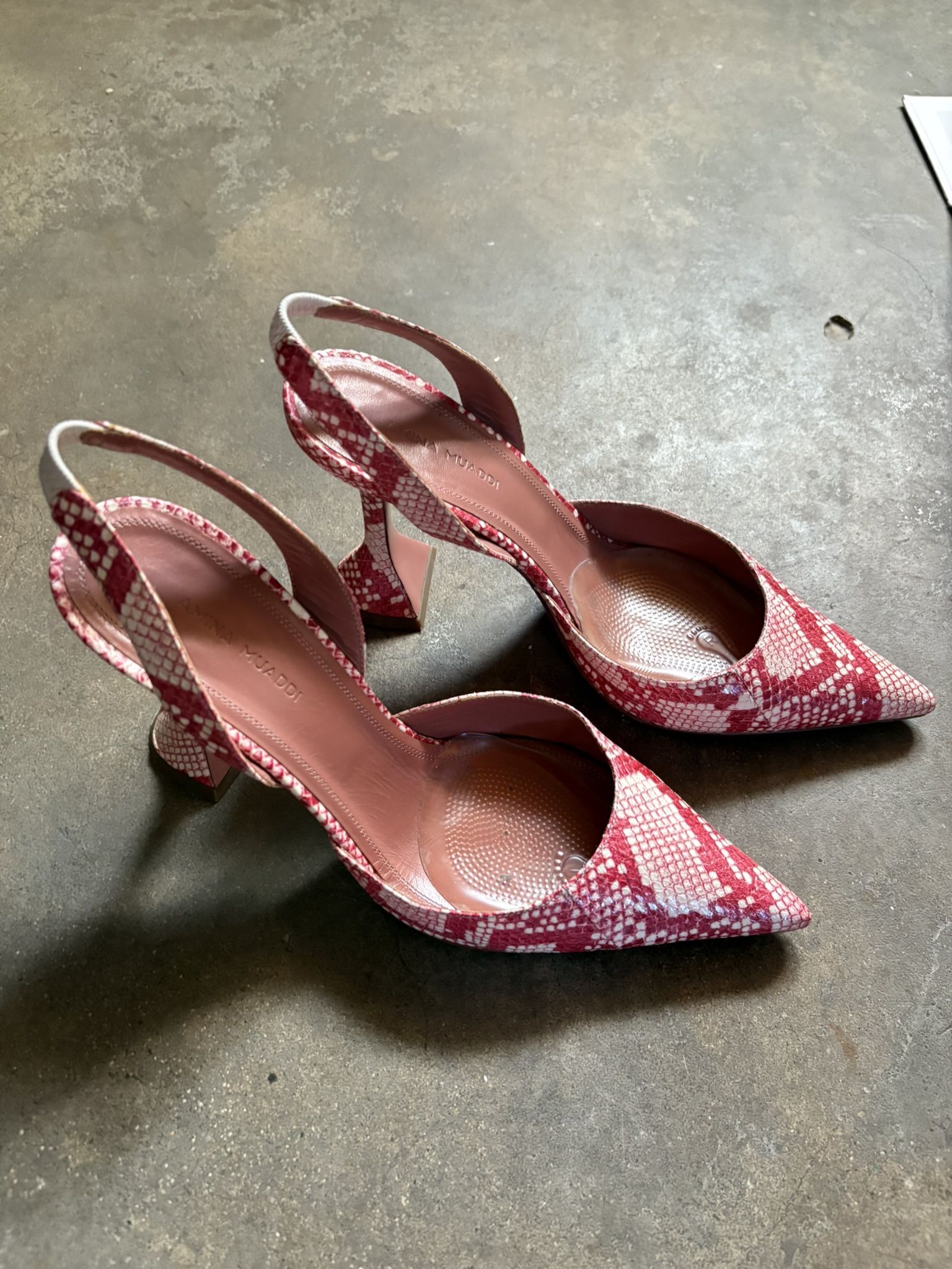 Amina Muaddi Holli Snake-print Pointed Slingback Pumps