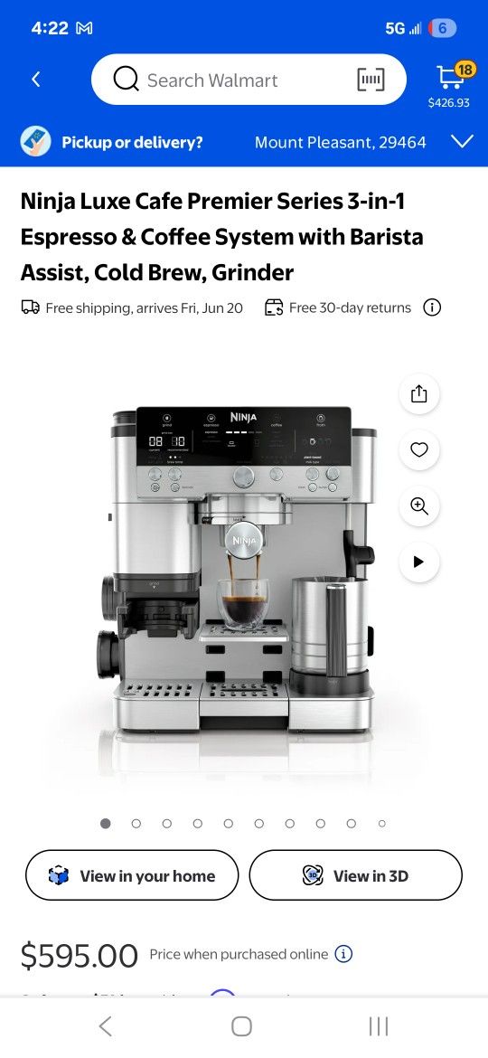 Ninja Luxe Cafe Premier Series 3-in-1 Espresso & Coffee System with Barista Assist, Cold Brew, Grind