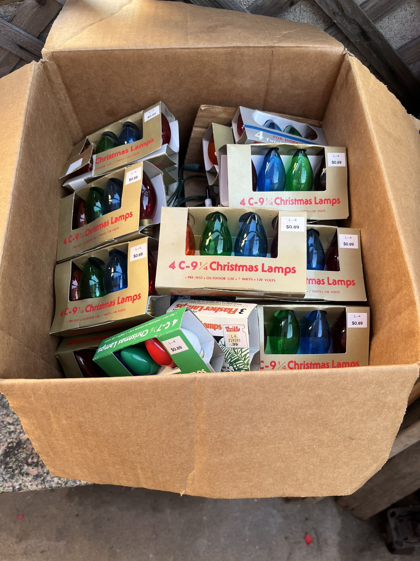 Vintage C9¼ Christmas Lights – New Old Stock – 15 Boxes + Extra Bulbs – Whole Lot Up for sale is a lot of vintage Christmas lights, featuring 15 boxe