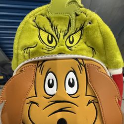 Loungefly Dr. Seuss How the Grinch Stole Christmas Grinch & Max figural mini backpack. 