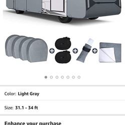 RVMasking Waterproof RV Cover Class A Cover Heavy Duty 6 Layers Windproof Camper Cover for 31.1-34ft Motorhome, Anti-uv Prevent Top Tearing Sun Exposu