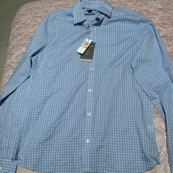 Nwt Mens Small Van Heusen Blue White Belair Blue Plaid Dress Shirt 