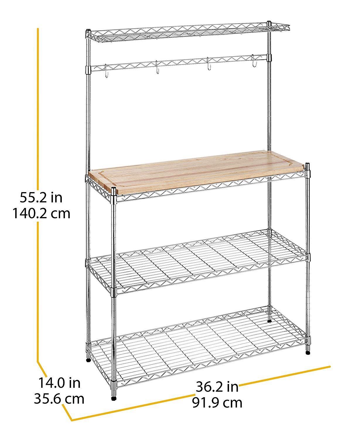 BAKER’S RACK WITH FOOD SAFE REMOVABLE WOOD CUTTING BOARD - CHROME