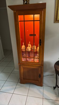 Wood Cabinet With Two Adjustable Glass Shelves
