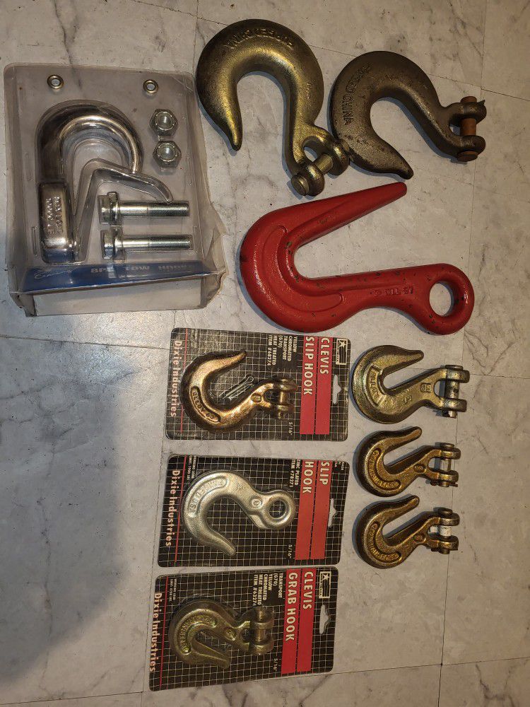 Set Of 10 Slip Hooks  2 Tons High Test Alloy Zinc Steel Heat treated  Clevis Tow Forged Transport