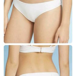 Womens Shade & Shore White Bikini Bottom - Low Coverage Ribbed Cheeky