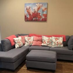 L Shape Sectional Sofa Couch With Ottoman (Available For Same Day Pick Up)