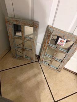 Rustic Distressed Wood Window Frame Mirrors – Set of 2