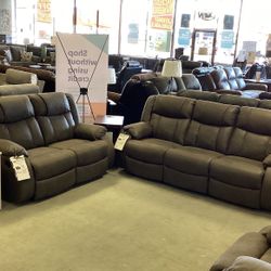 First Base Reclining Sofa and Loveseat Set