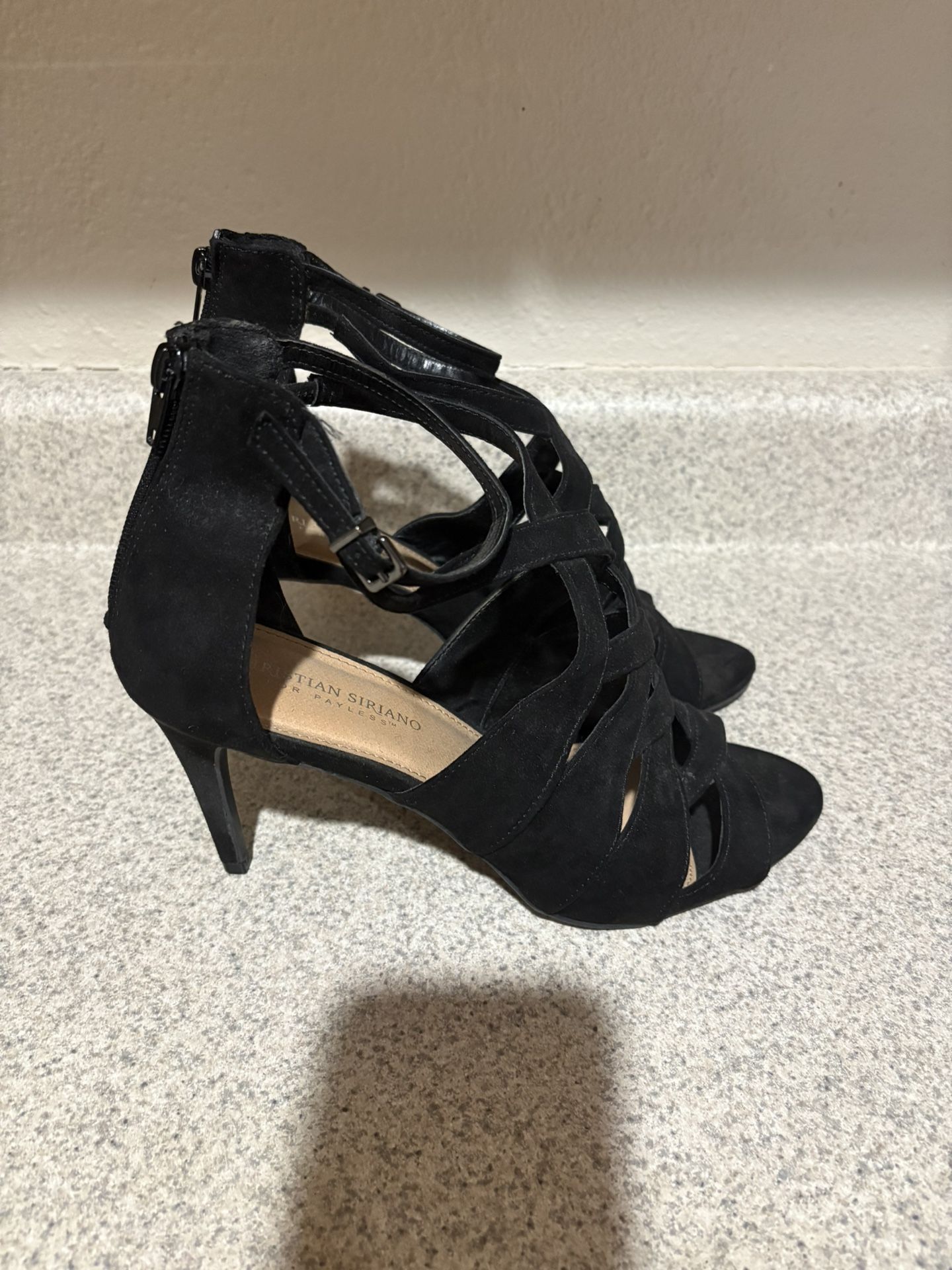 Christian Siriano Black Strappy Heels – Size 10W