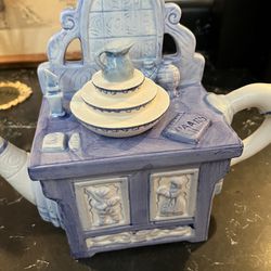 Beautiful WCL Vanity Teapot - Appr 10 1/2 “Wide, 8” Tall. Water Pitcher And Bowl Shaped Lid With Lipstick, Diary, And Other Unique Embossed Details 