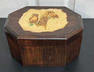 Vintage STAPCO Stamped Wooden Trinket Jewelry Box Owls Design just $10