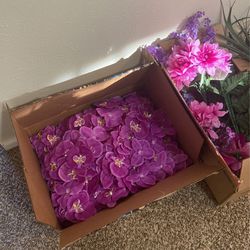 Artificial Flowers, Individual Orchid Flowers, And Foam Blocks 