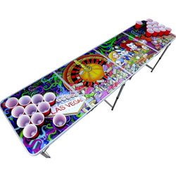 Alice in Las Vegas Psychedelic Poker Pong Table with Cup Holes and Hole Covers