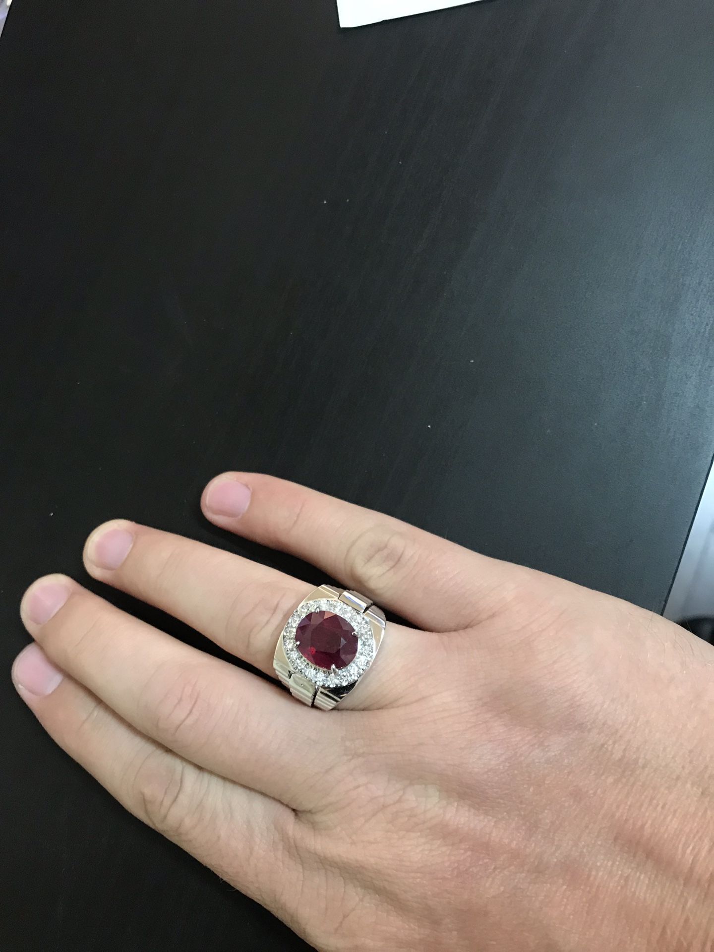 14k solid gold mens natural diamond and ruby ring