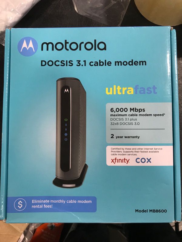 Motorola MB8600 DOCSIS 3.1 Cable Modem - Approved For Comcast Xfinity, Cox, And Charter Spectrum, Supports Cable Plans Up To 1000 Mbps