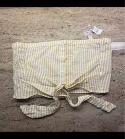 Women’s Yellow Striped Tie-Front Tube Top Size Large