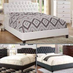 Queen White Crystal Button Bed W Ortho Matres!