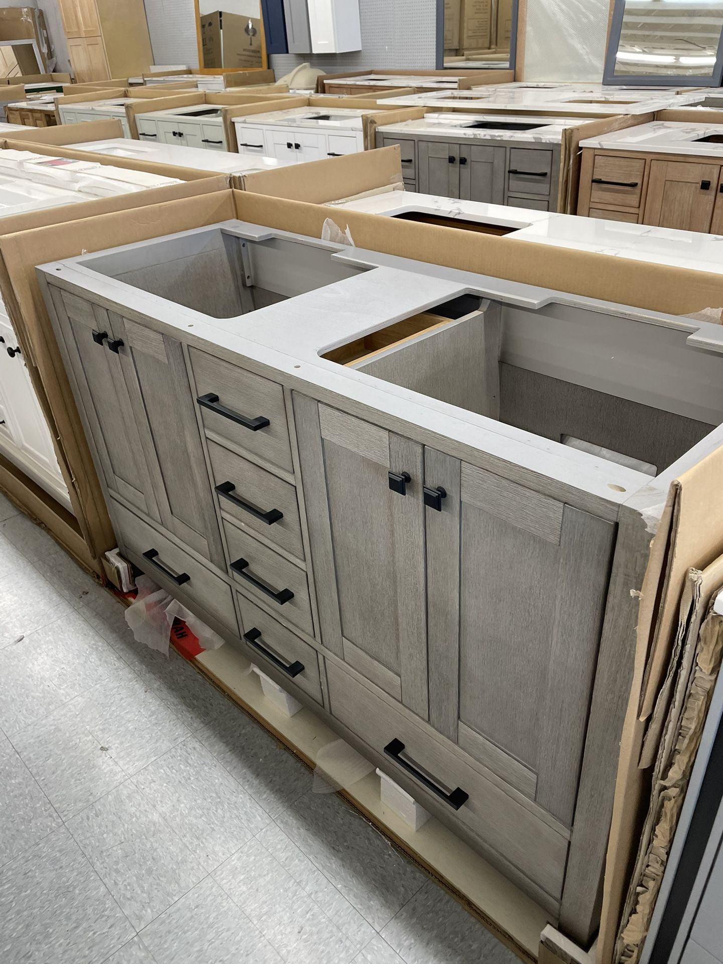 Bathroom vanity cabinet 60” solid mango Quartz top with sinks and backsplash