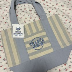 Trader Joes Blue Striped Tote Bag
