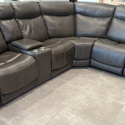 6 Piece Leather Power Reclining Sectional & Recliner Chair