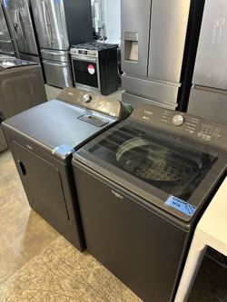 Whirlpool Top Load Washer & Gas Dryer Set Volcano Black 