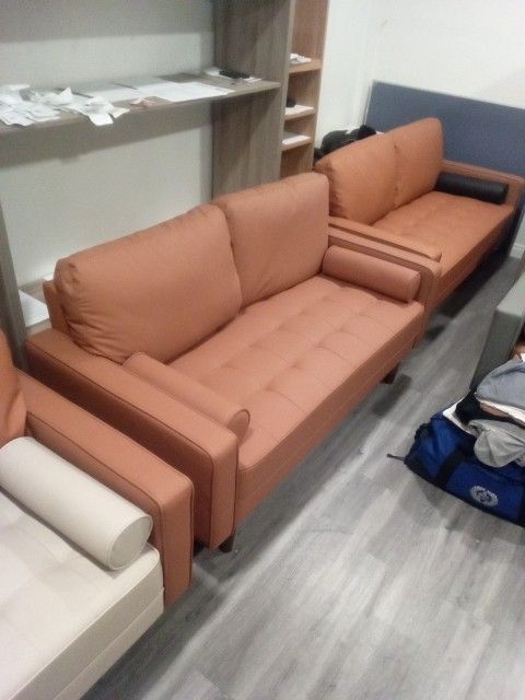 Tangerine Orange Leather Couch