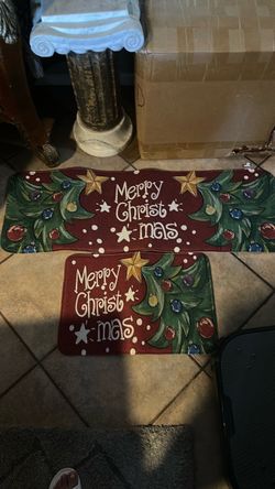 Merry Christmas Tree Decorative Kitchen Mats Set of 2