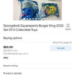 2002 Burger King Kids Club SpongeBob SquarePants Toy 🧸 Lot