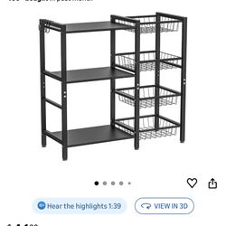 Storage Rack Kitchen Baker's Rack - 3 Tiers 4 Baskets, Utility Coffee Bar, Air Fryer Stand with Steel Mesh Baskets