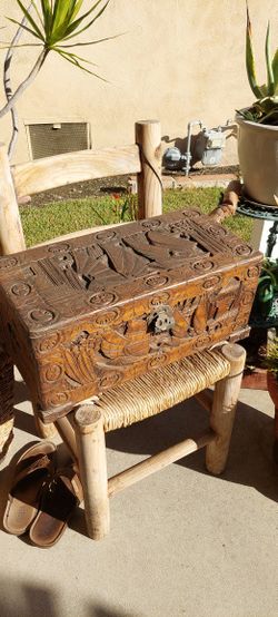 Antique Chinese Camphor Carved Wooden Hope Chest