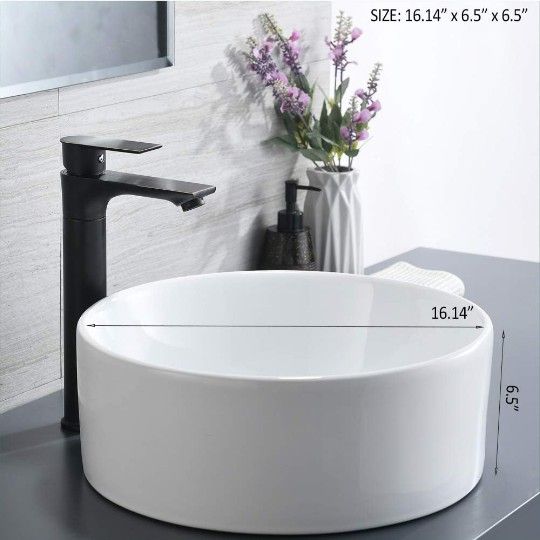 Round Vessel Sink, 16"x16" Modern Countertop Circle