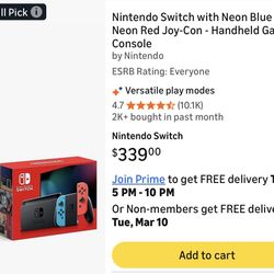 NEW Nintendo Switch Console – Neon Blue / Neon Red Joy-Con