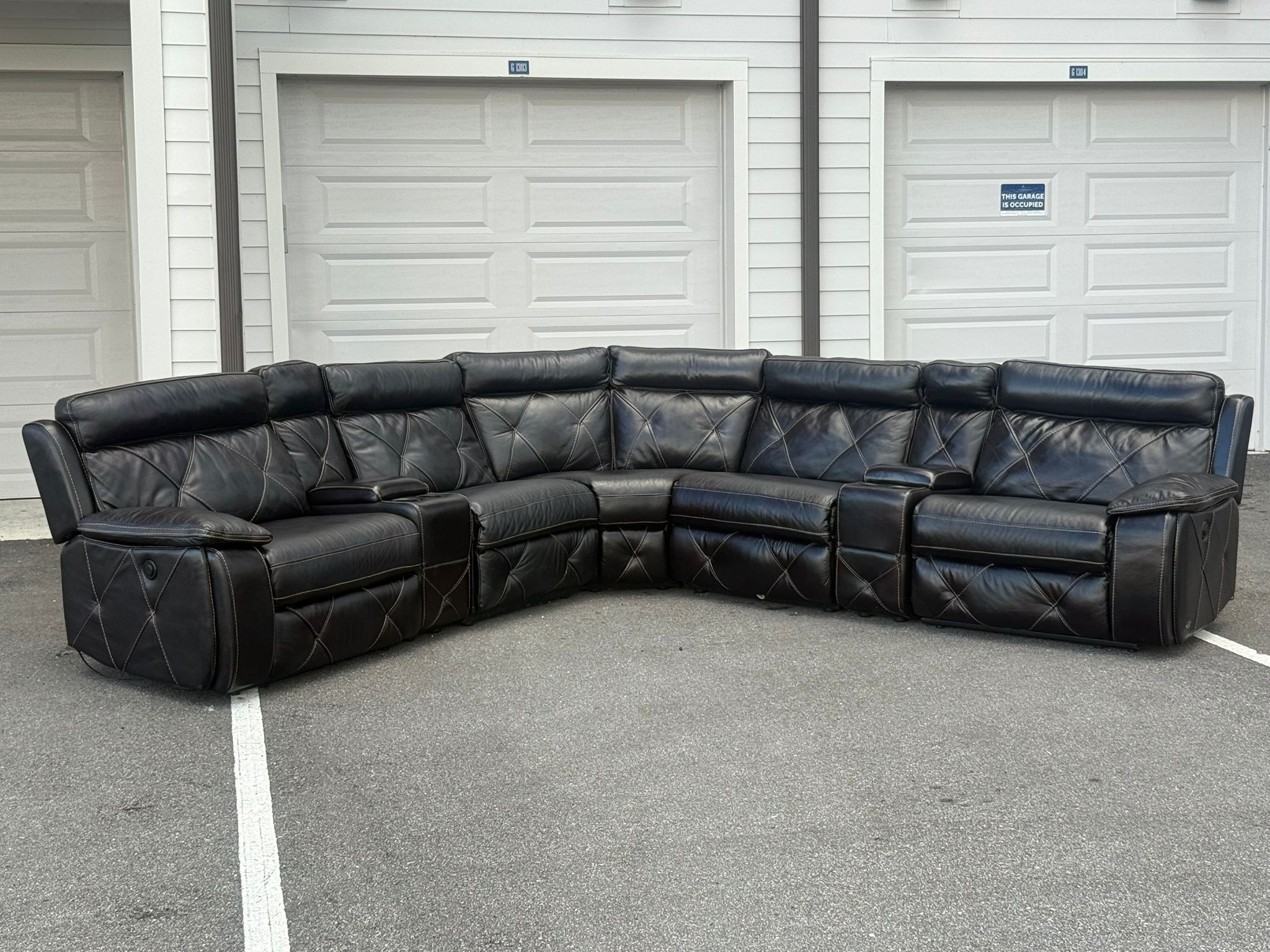 CINDY CRAWFORD HOME BLACK REAL LEATHER POWERED RECLINING SECTIONAL COUCH DELIVERY AVAILABLE 🚚