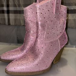 Pink Rhinestone Boots