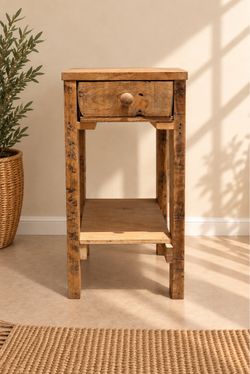 Handmade Reclaimed Wood Side Table • Rustic One-Drawer Stand
