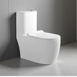 One Piece Toilet with Soft Closing Seat 10'' Rough-In Modern Toilet for Bathrooms 27.1x 15.4 x 30 Inches Standard White Toilet bowl