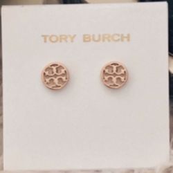 Tory Burch round rose gold double T logo Miller stud earrings 