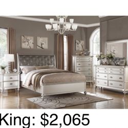 Beautiful Contemporary King size Complete Bedroom Set. Mattress Sold Separately 