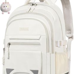 Girls' Backpack - High School College Backpack for Teen Girls with 15.6-inch Laptop Compartment for Back to School, 1_White