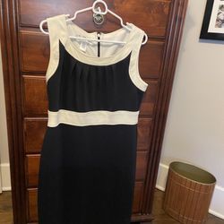 Maggy London brand cocktail dress - black with cream trim. Size 14.
