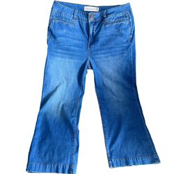 Soft Surroundings Womens Sz 16P Medium Wash Wide Leg Pull On Jeans
