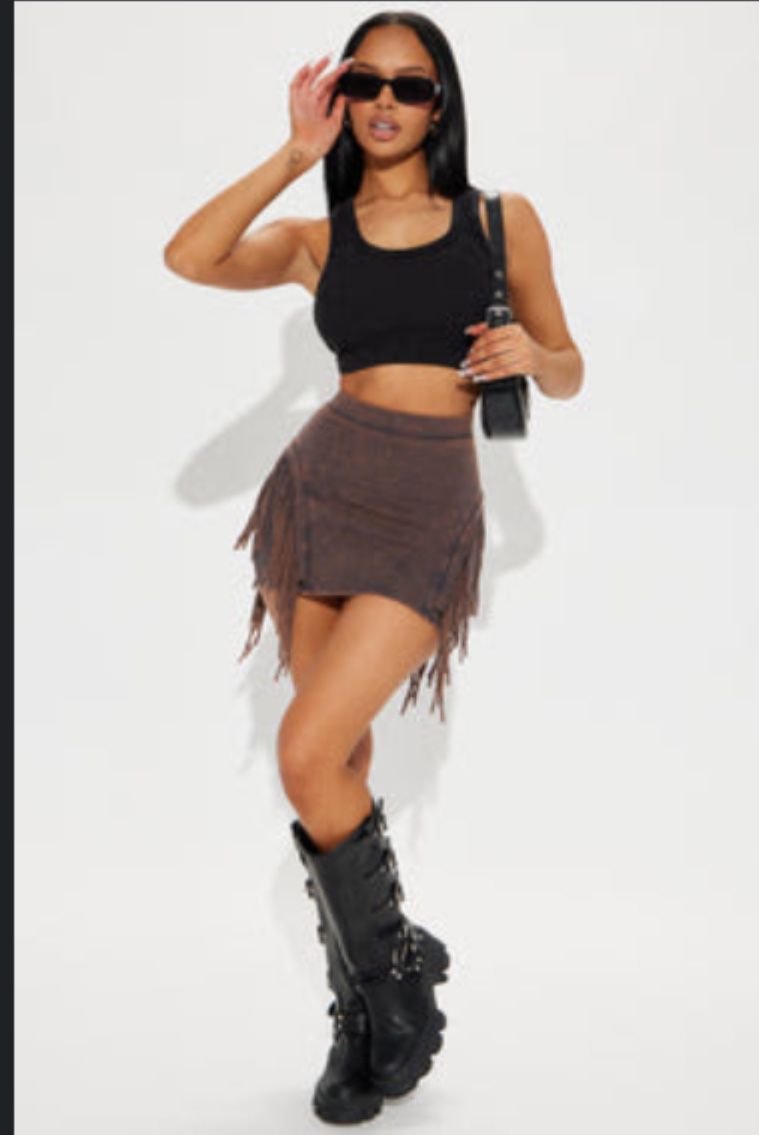 Brown Fringe Mini Skirt 